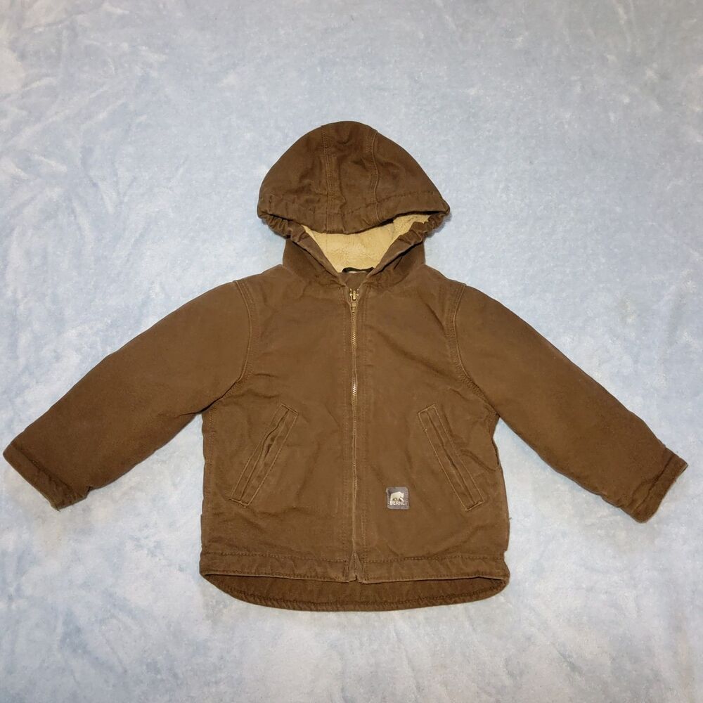 Berne Workwear Toddler Boys 2T Brown Canvas Hooded Coat Sherpa Fleece Lined